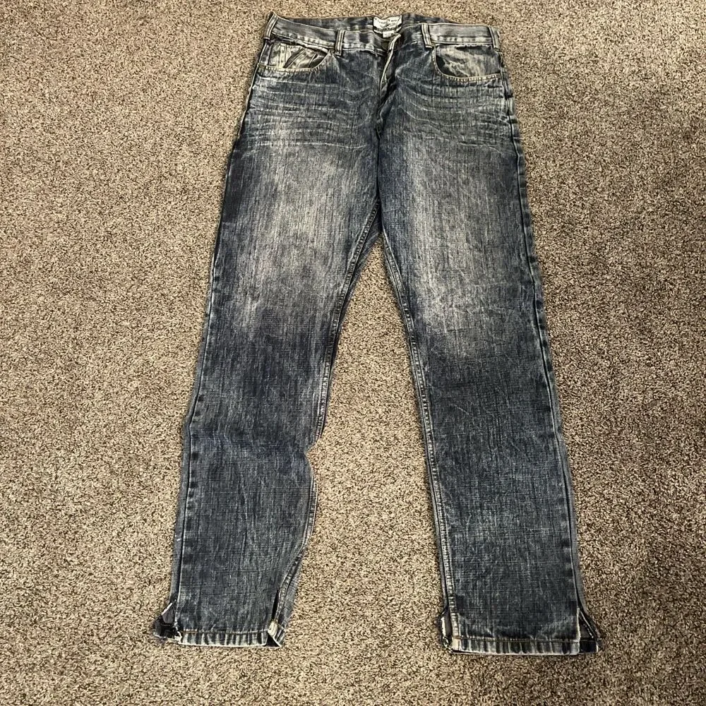 Twenty Two oz Jeans Mens 36x34 Blue Tie Dye Distressed Moto Hip Hop Rock Skater